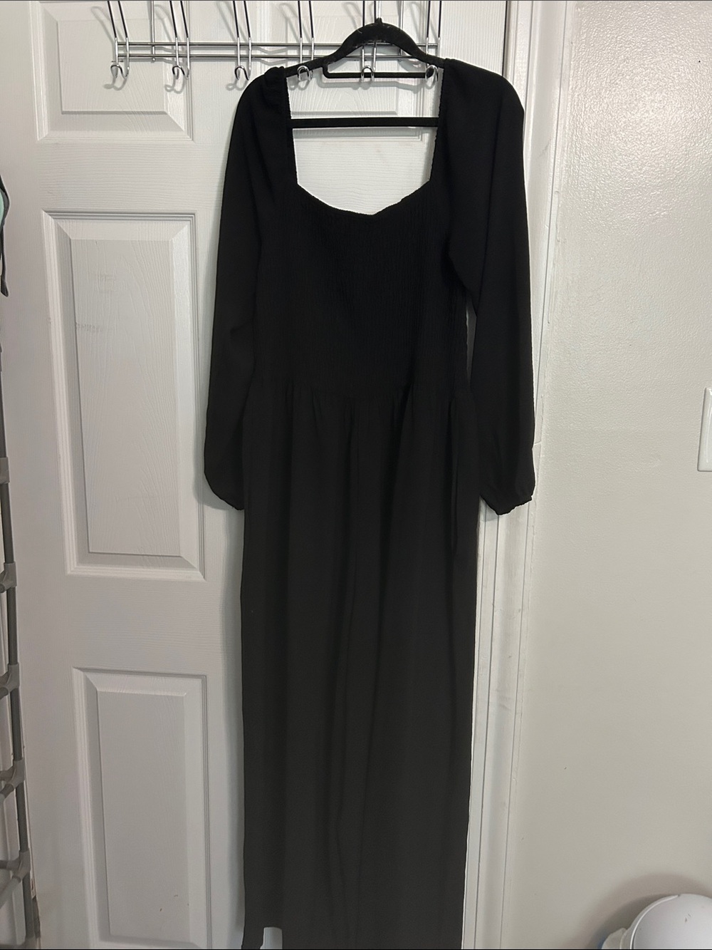 Black Square-Neck Long Sleeve Jumpsuit